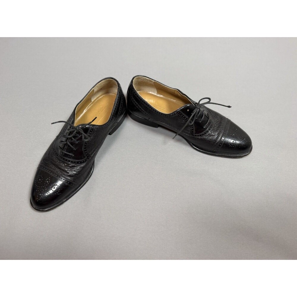 Johnston & Murphy Black Leather Toe Wingtip Oxford Shoes Made in Italy 9.5 M - Picture 7 of 14